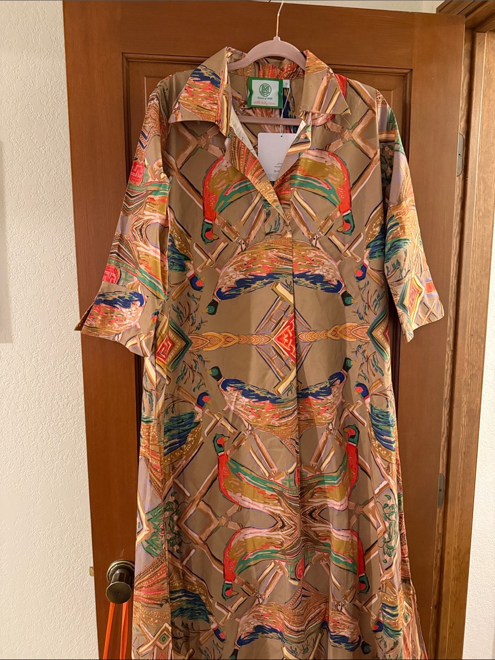 Winston Patterned Brown Button-Front Maxi Dress with Multicolor Print